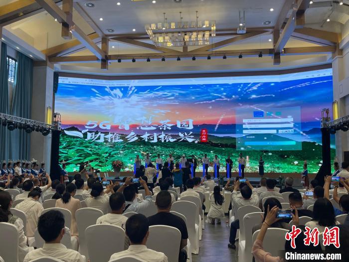 图为开幕式现场5G智慧茶园启动仪式。 袁超 摄 图为开幕式现场5G智慧茶园启动仪式。 袁超 摄